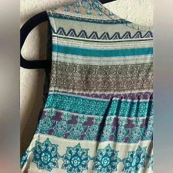 Beach Lunch Lounge Size Small Tank Dress Rayon Bohemian Morrocan Costal Blue - Picture 2 of 6